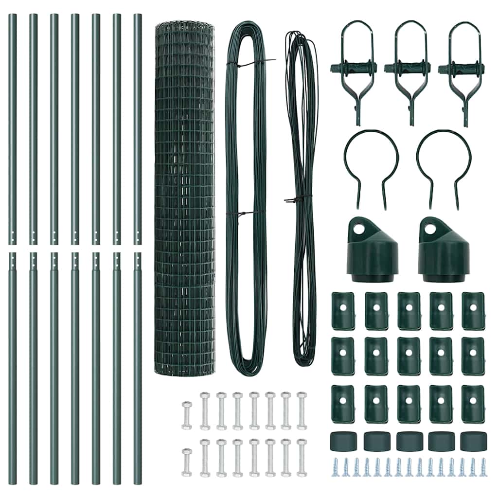 Fence with Post Green 1.5 x 10 m Steel and PVC