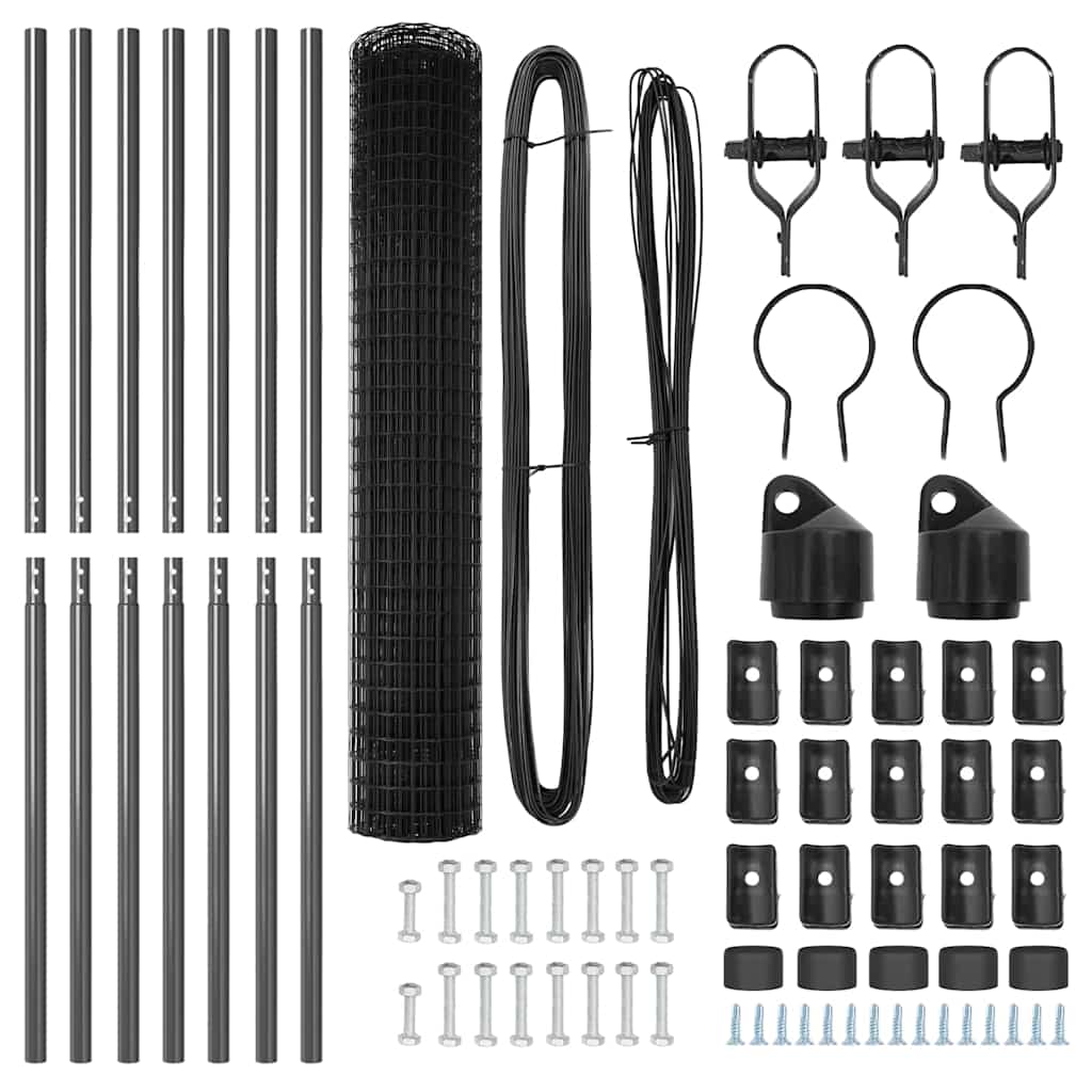 Fence with Post Grey 1.6 x 10 m Steel and PVC