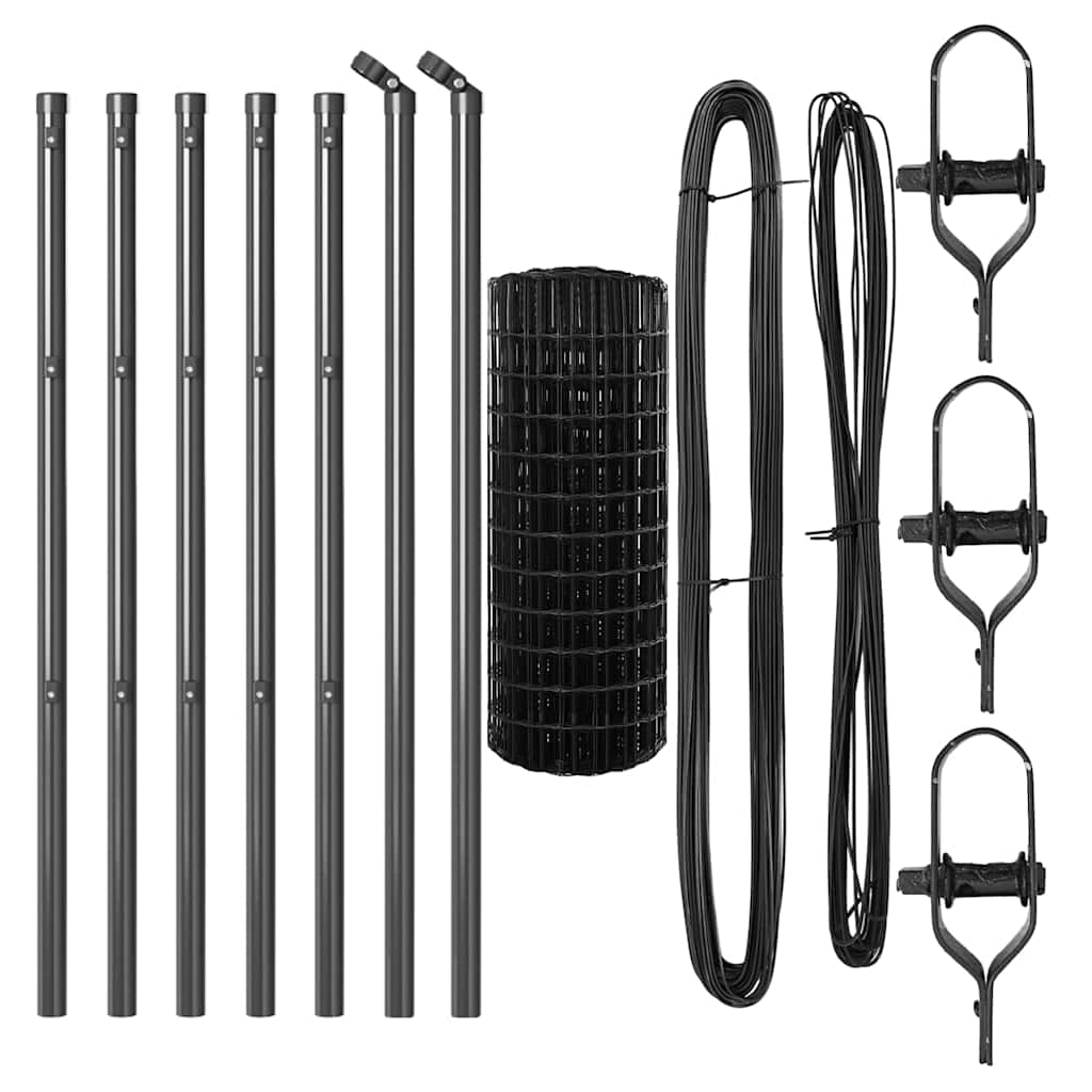 Fence with Post Grey 0.4 x 10 m Steel and PVC