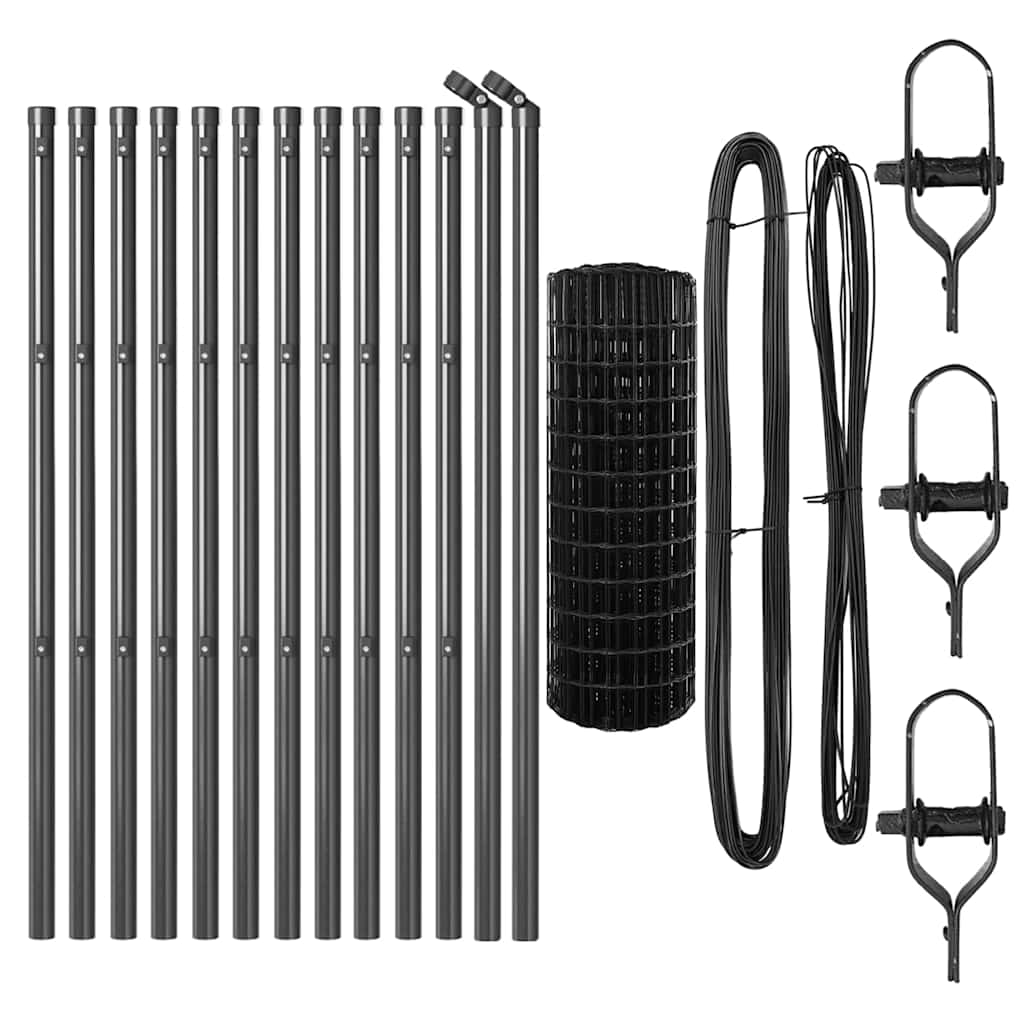 Fence with Post Grey 0.6 x 25 m Steel and PVC