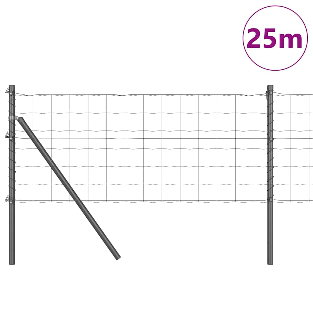Fence with Post Grey 0.6 x 25 m Steel and PVC