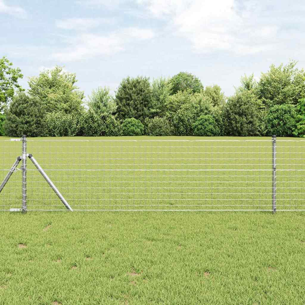 Fence with Post Silver 0.4 x 10 m Steel and PVC
