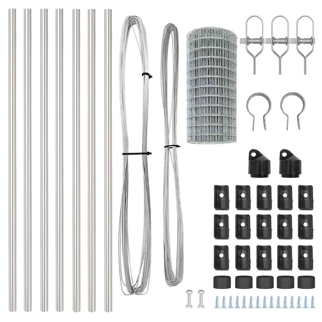 Fence with Post Silver 0.4 x 25 m Steel and PVC