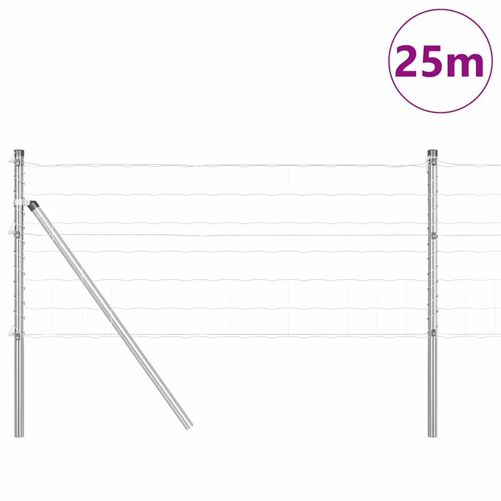 Fence with Post Silver 0.4 x 25 m Steel and PVC