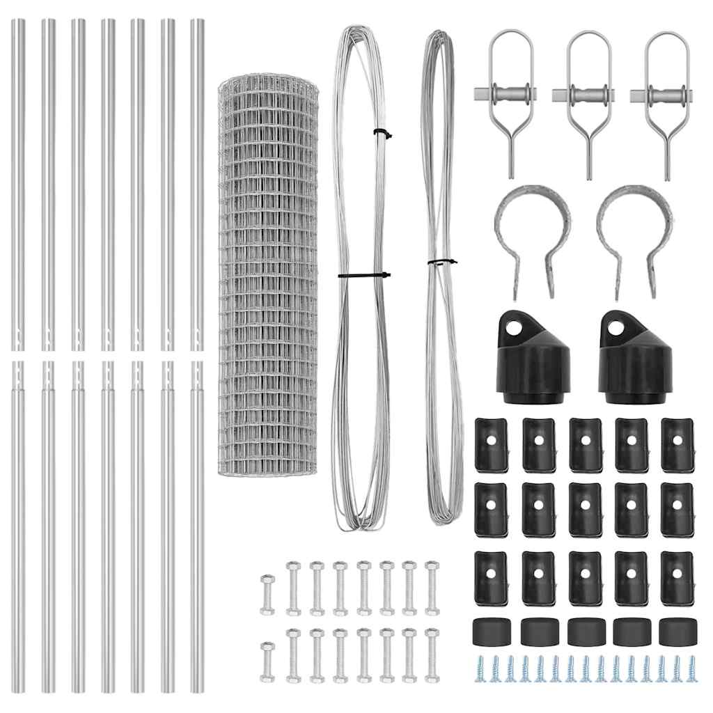 Fence with Post Silver 1 x 25 m Steel and PVC