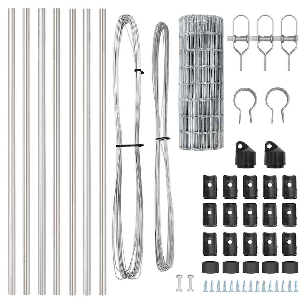 Fence with Post Silver 0.4 x 10 m Steel and PVC