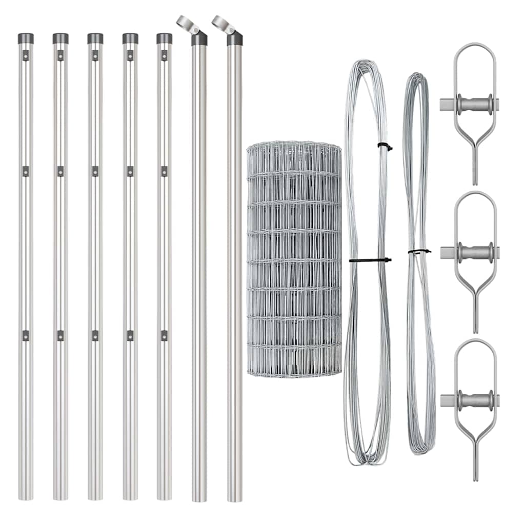 Fence with Post Silver 0.4 x 50 m Steel and PVC