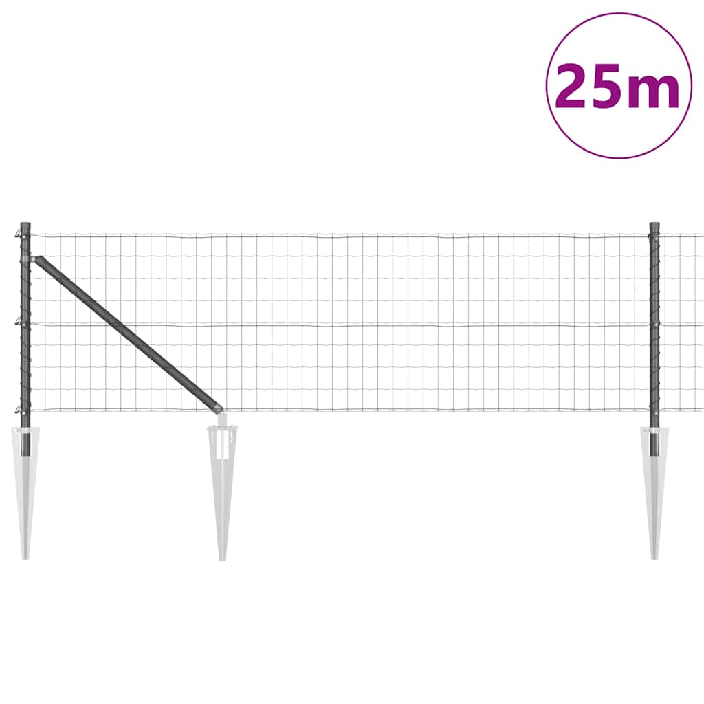 Fence with Post Grey 0.6 x 25 m Steel and PVC