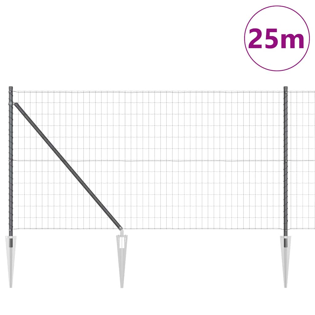 Fence with Post Grey 1 x 25 m Steel and PVC