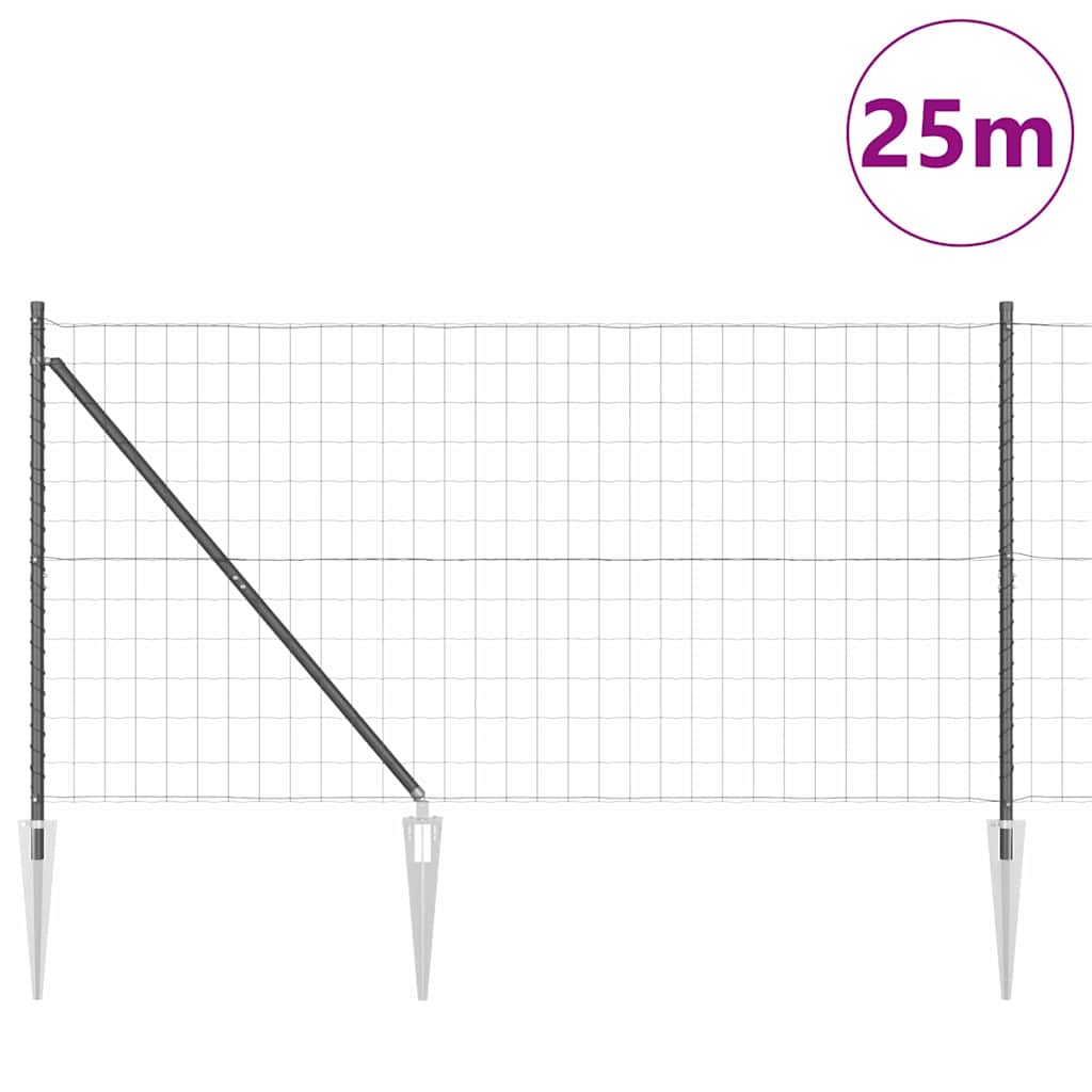 Fence with Post Grey 1.2 x 25 m Steel and PVC