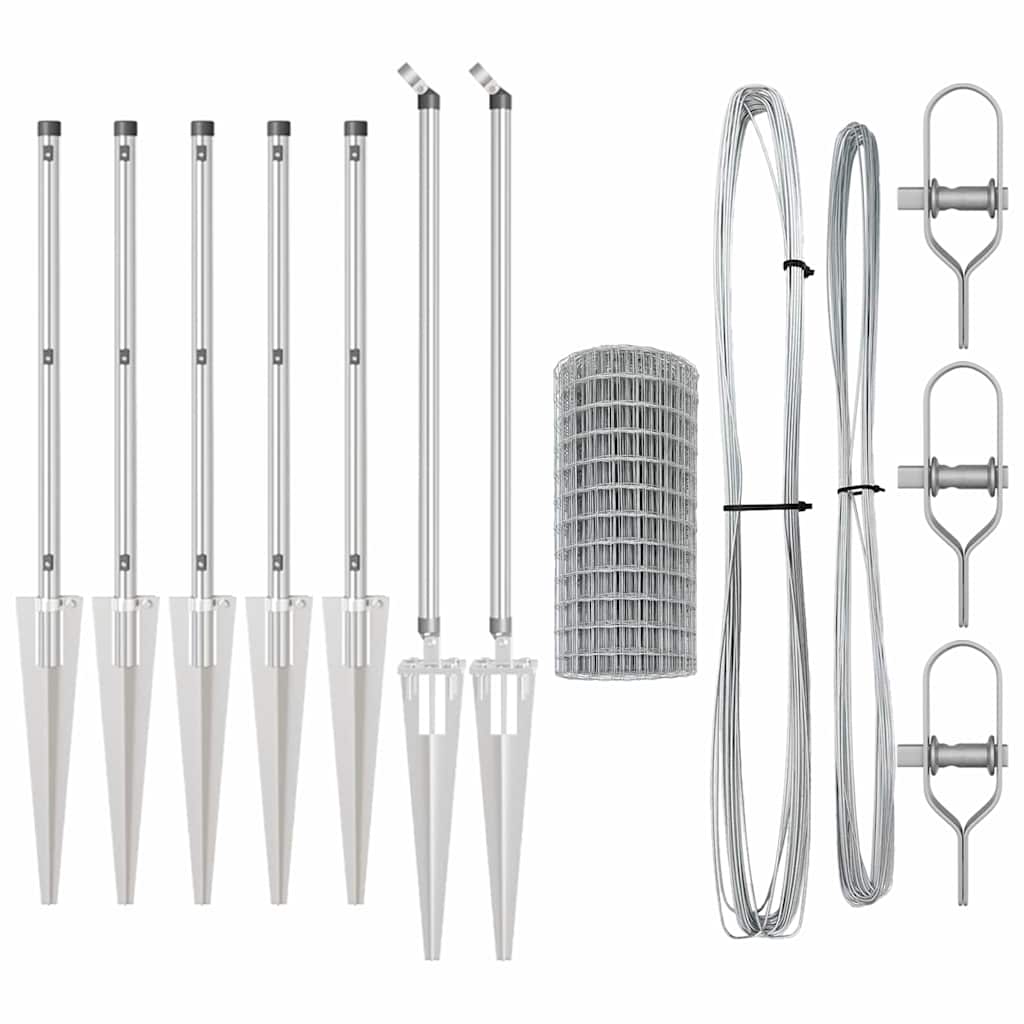 Fence with Post Silver 0.4 x 10 m Steel