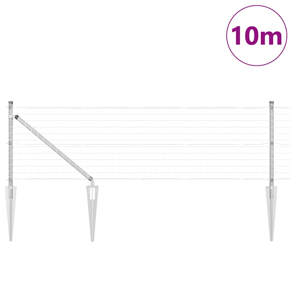 Fence with Post Silver 0.4 x 10 m Steel