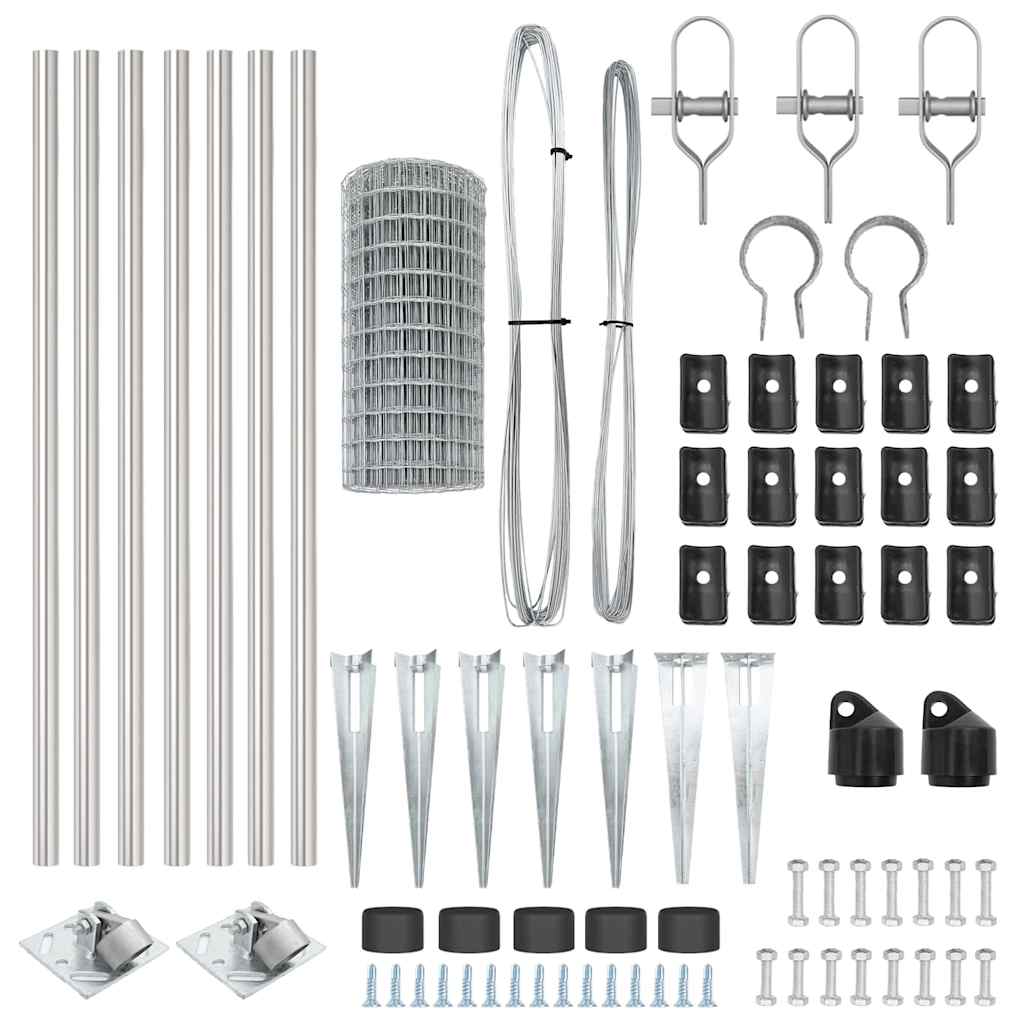 Fence with Post Silver 1 x 10 m Steel