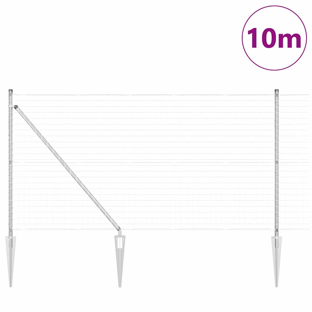 Fence with Post Silver 1 x 10 m Steel