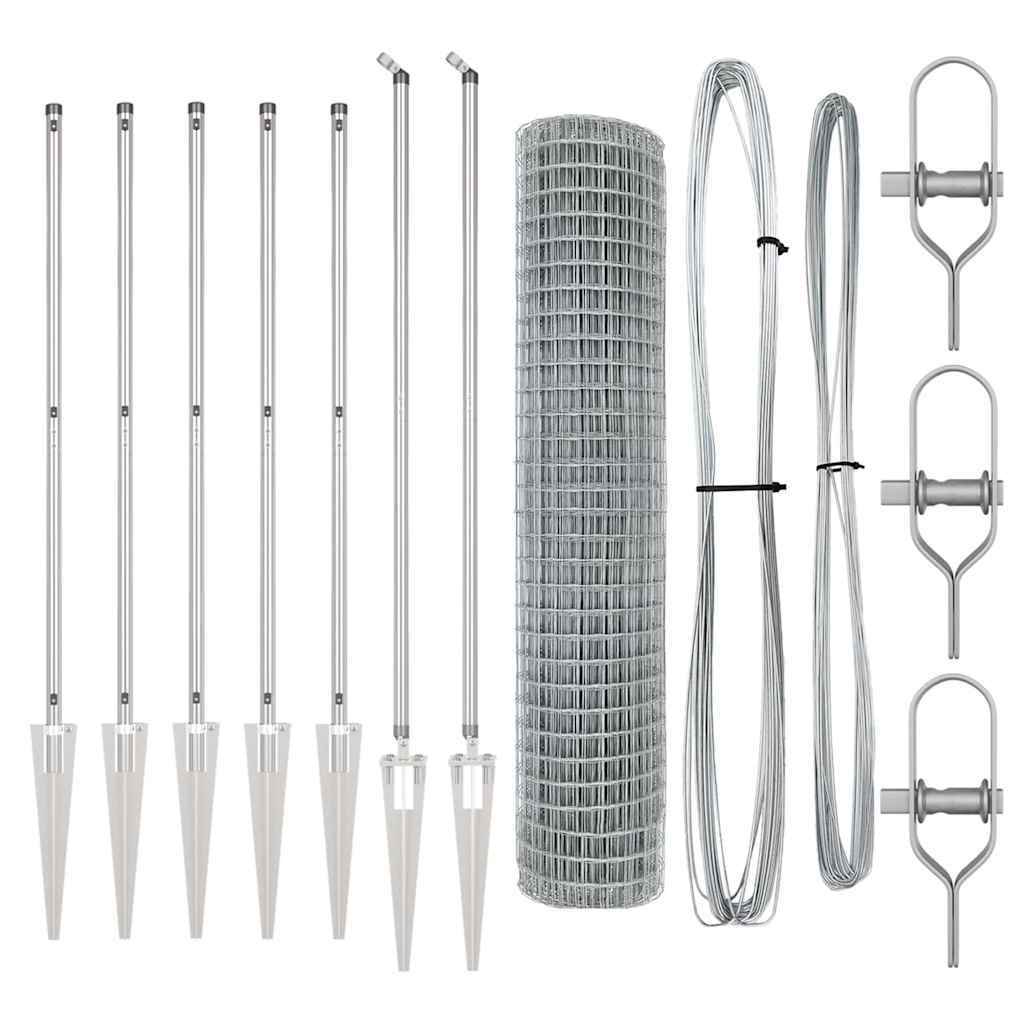Fence with Post Silver 1.5 x 10 m Steel