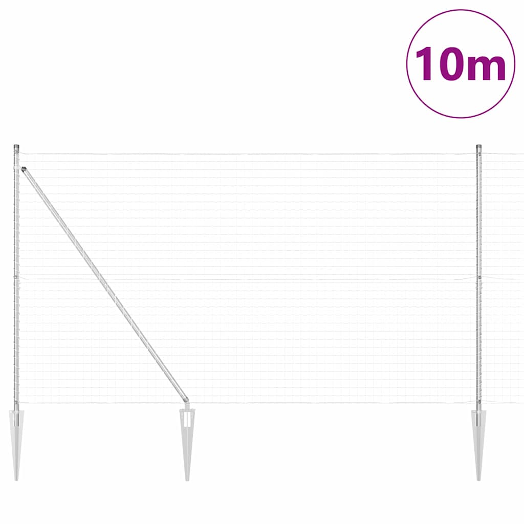 Fence with Post Silver 1.5 x 10 m Steel