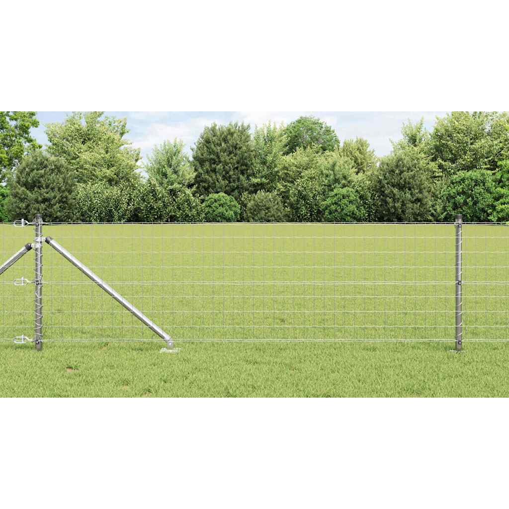 Fence with Post Silver 0.8 x 10 m Steel