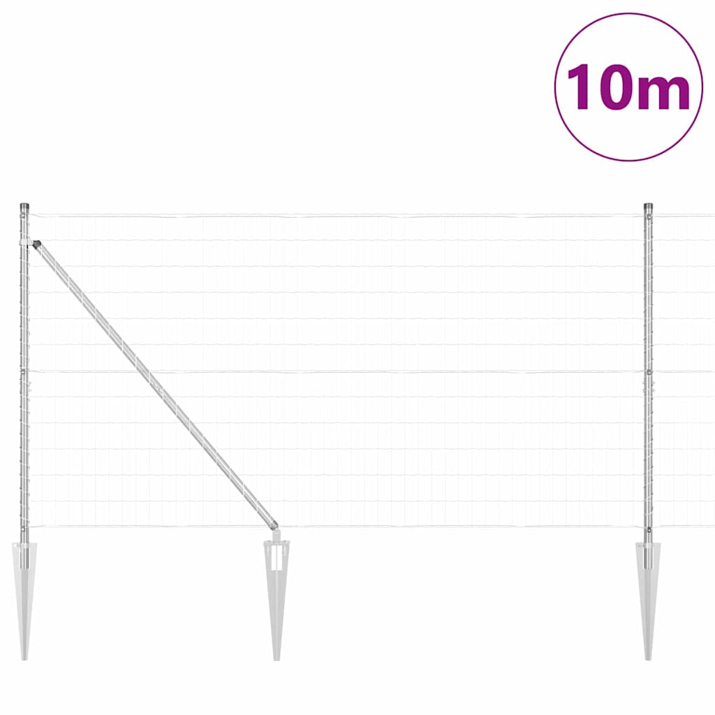 Fence with Post Silver 1.2 x 10 m Steel
