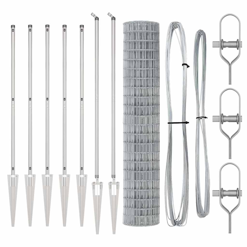 Fence with Post Silver 1.5 x 10 m Steel