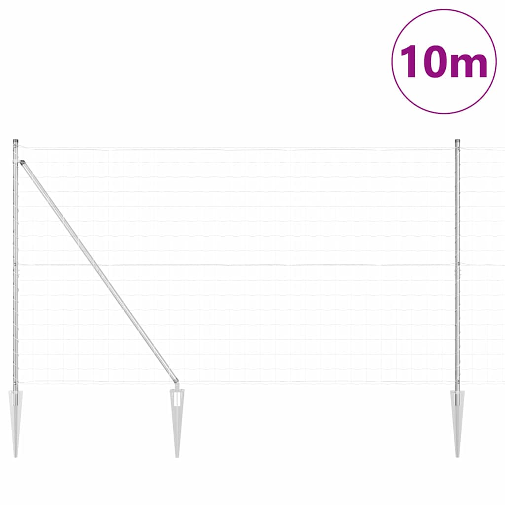 Fence with Post Silver 1.5 x 10 m Steel