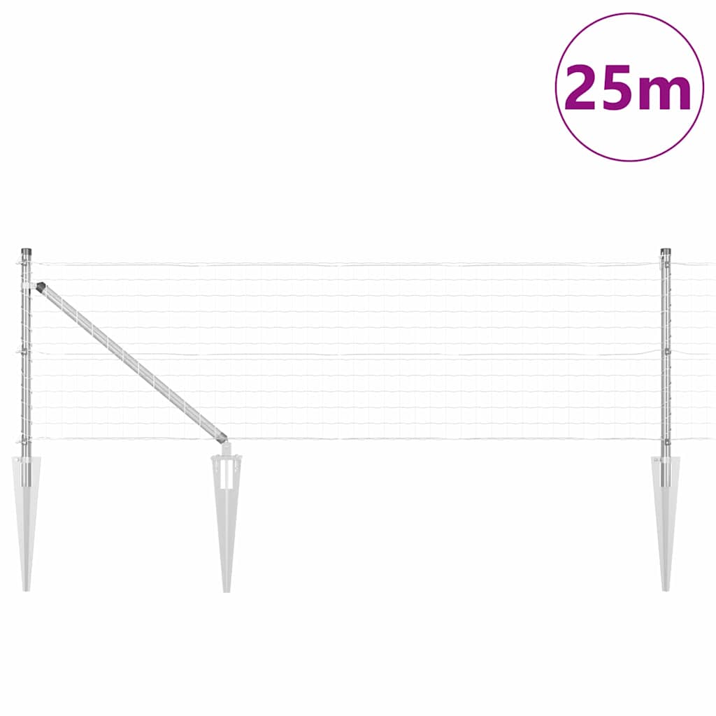 Fence with Post Silver 0.4 x 25 m Steel