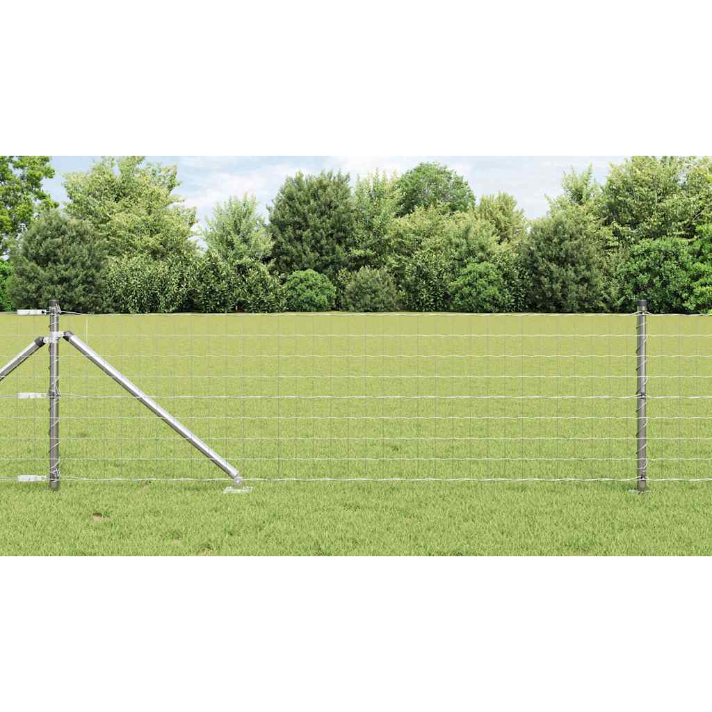 Fence with Post Silver 0.8 x 10 m Steel