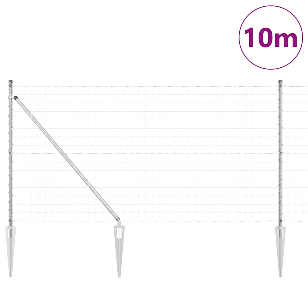 Fence with Post Silver 1 x 10 m Steel