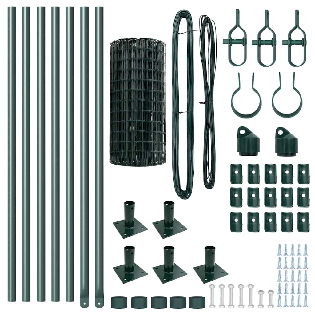 Fence with Post Green 0.4 x 10 m Steel and PVC