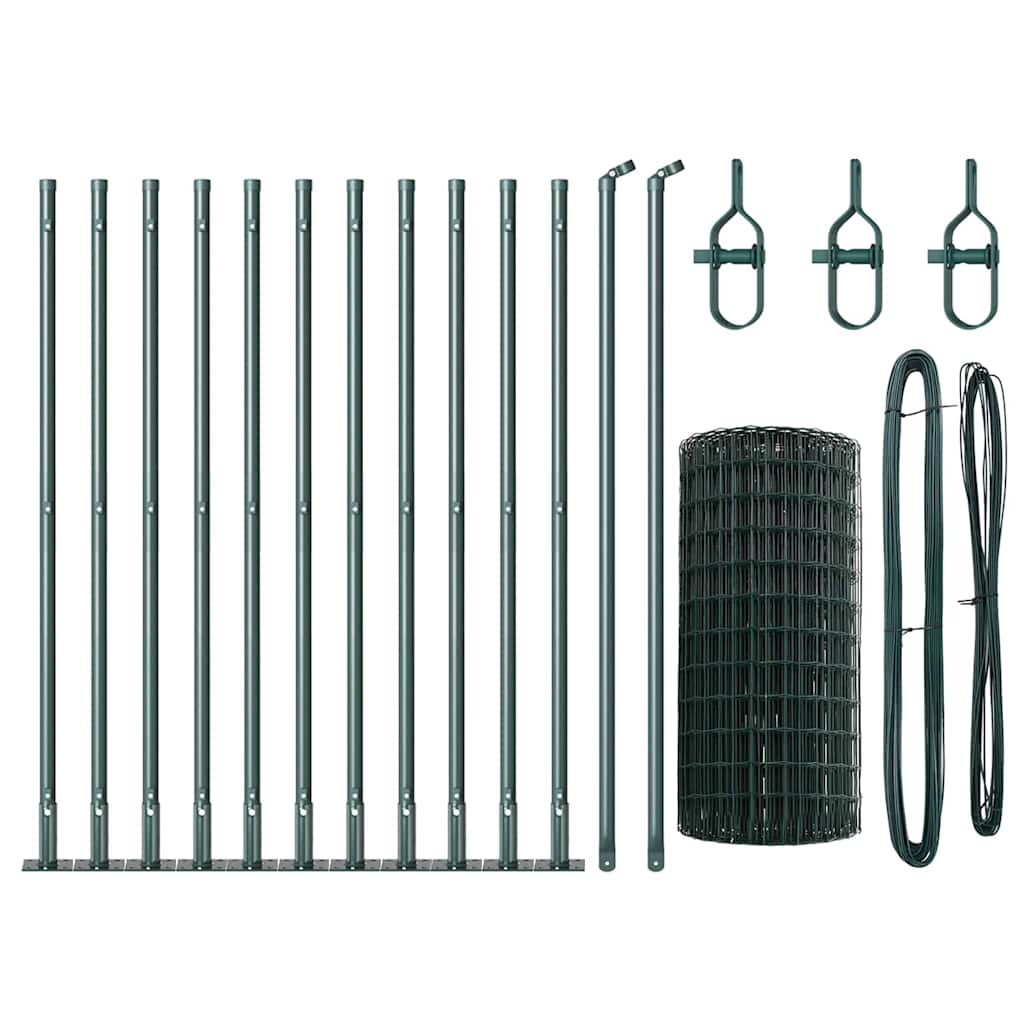 Fence with Post Green 0.6 x 25 m Steel and PVC