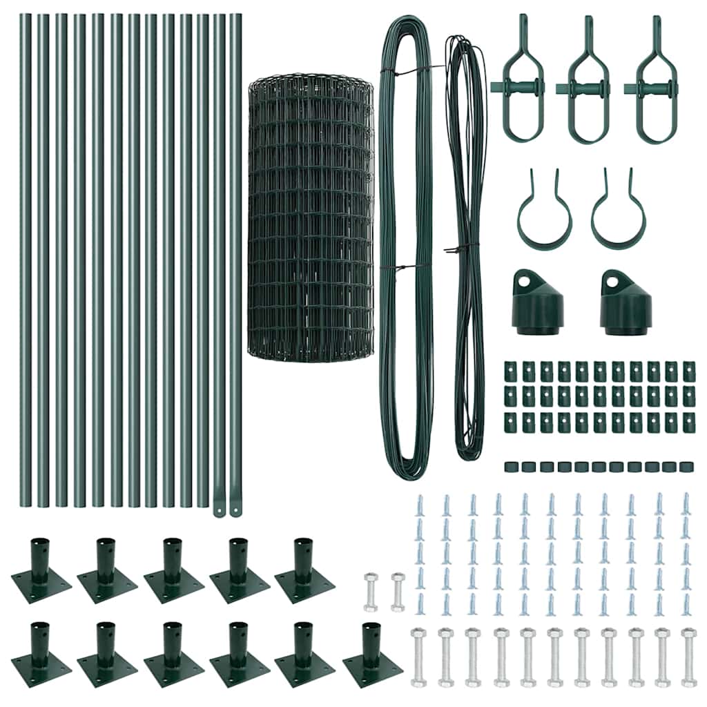 Fence with Post Green 0.6 x 25 m Steel and PVC
