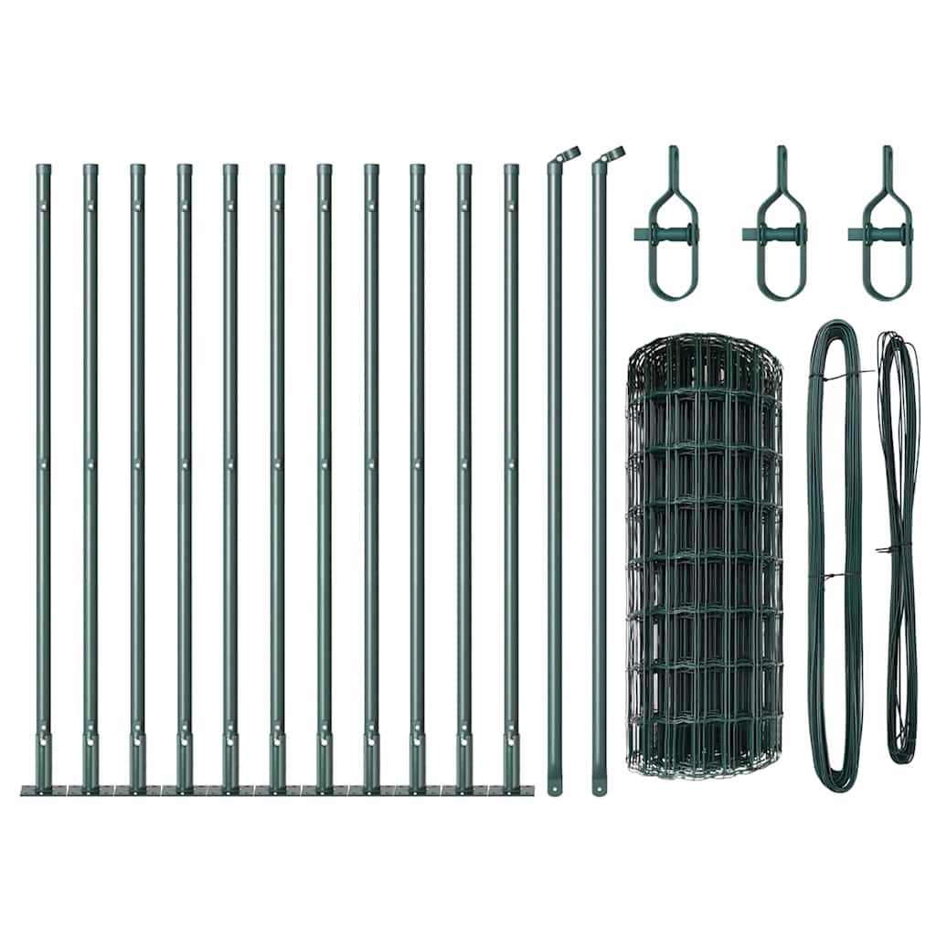 Fence with Post Green 0.6 x 25 m Steel and PVC