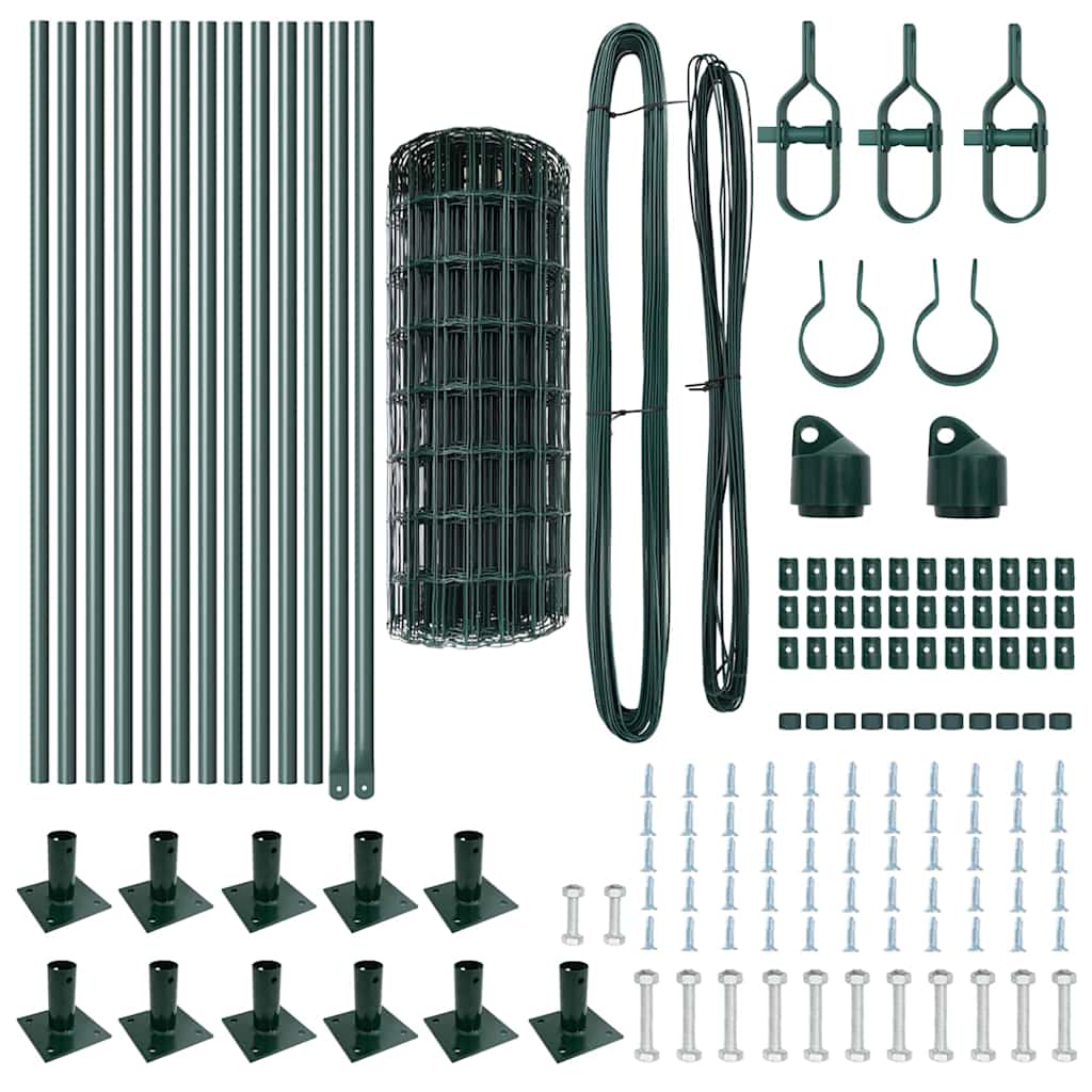 Fence with Post Green 0.6 x 25 m Steel and PVC