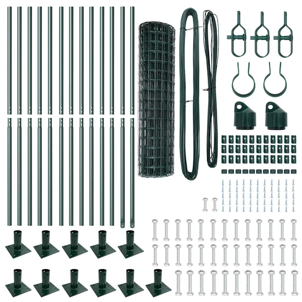 Fence with Post Green 0.8 x 25 m Steel