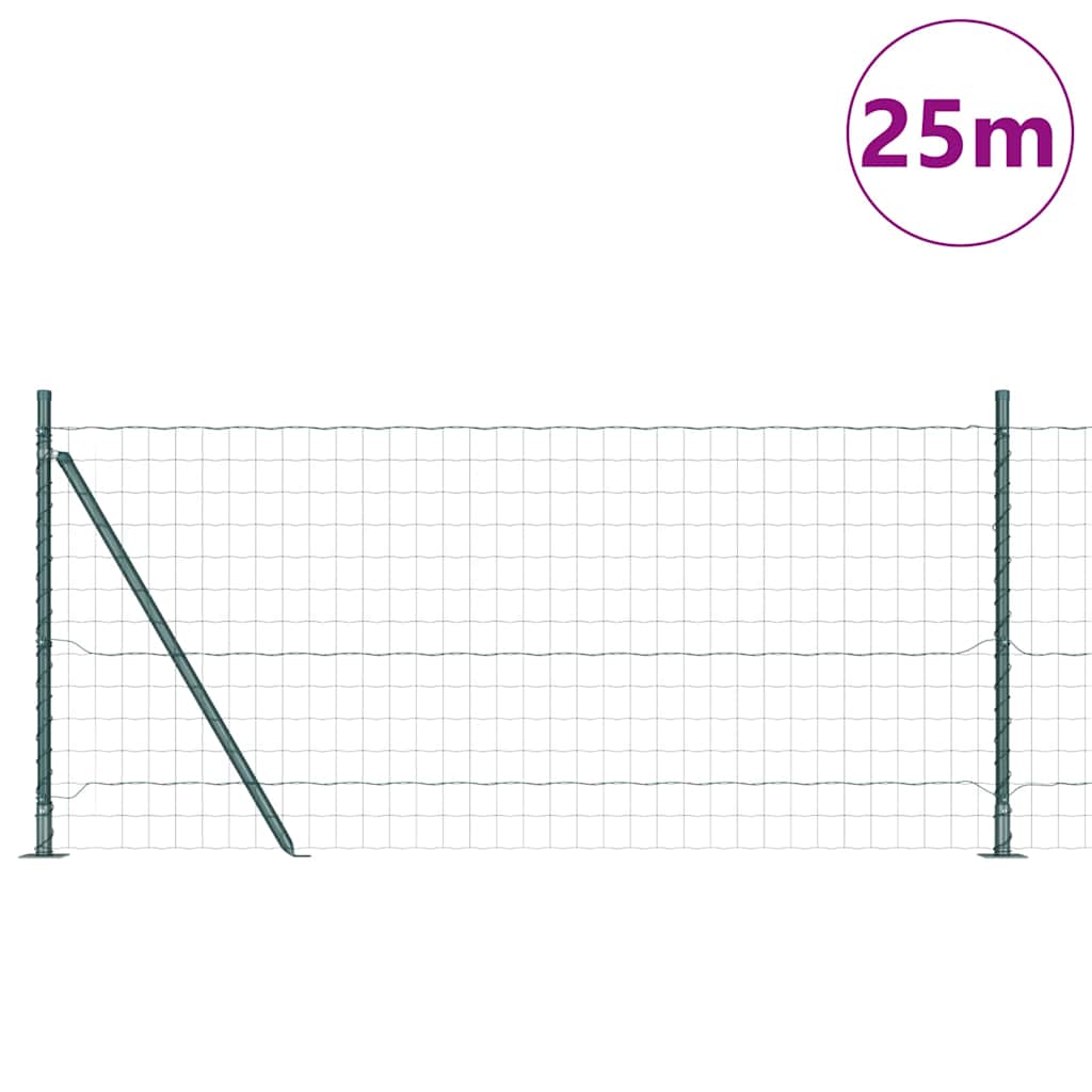 Fence with Post Green 0.8 x 25 m Steel