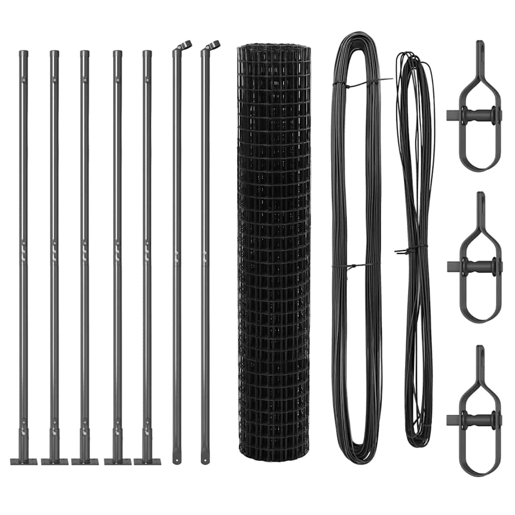 Fence with Post Grey 1.6 x 10 m Steel and PVC