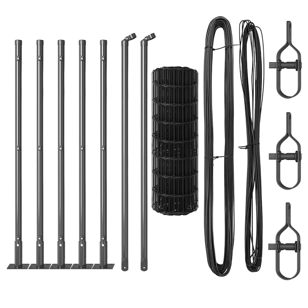 Fence with Post Grey 0.4 x 10 m Steel and PVC