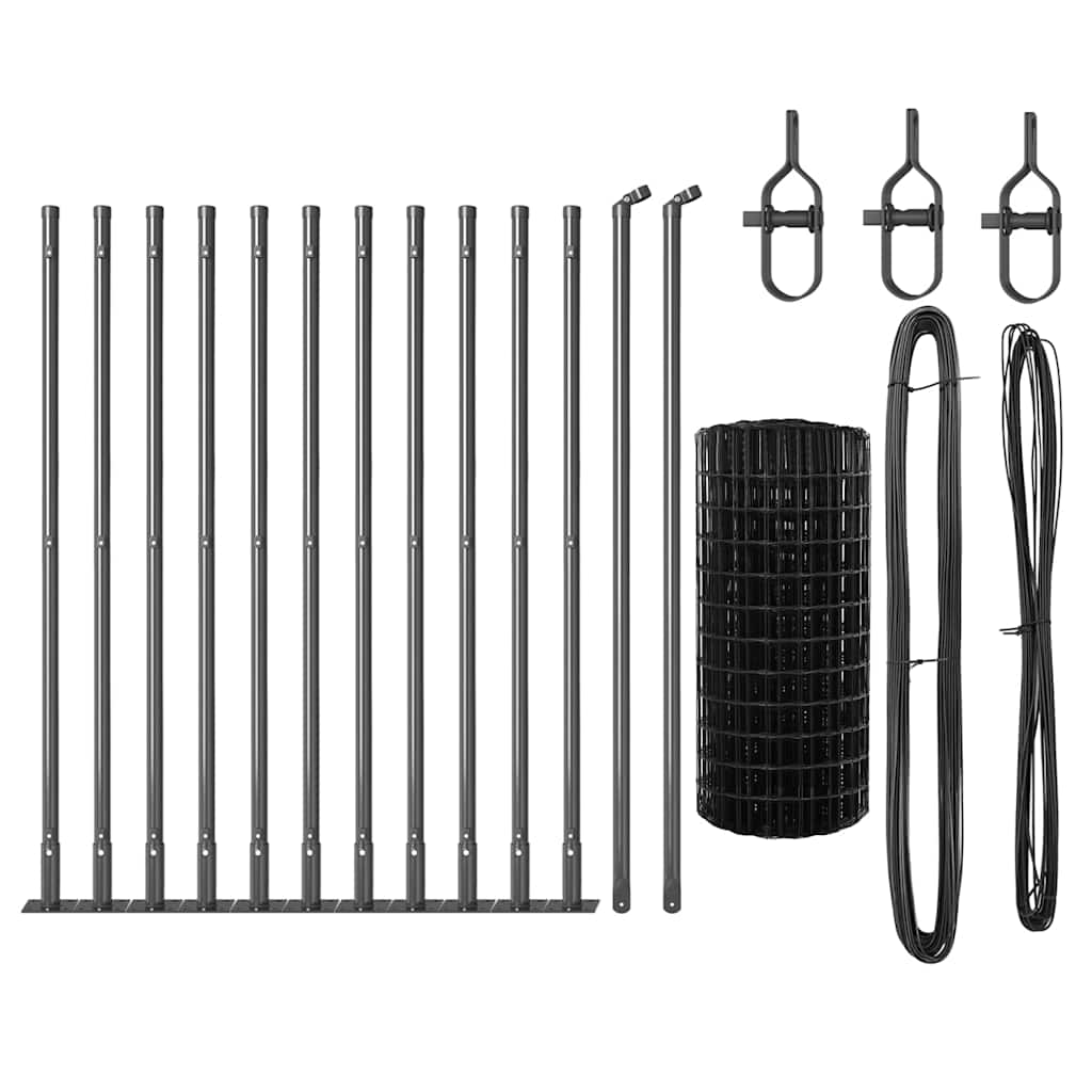 Fence with Post Grey 0.4 x 25 m Steel and PVC