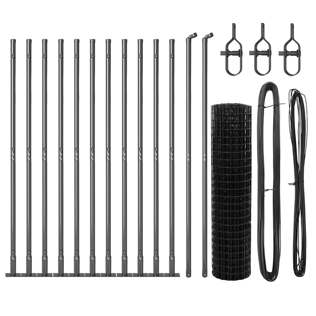 Fence with Post Grey 1.2 x 25 m Steel and PVC