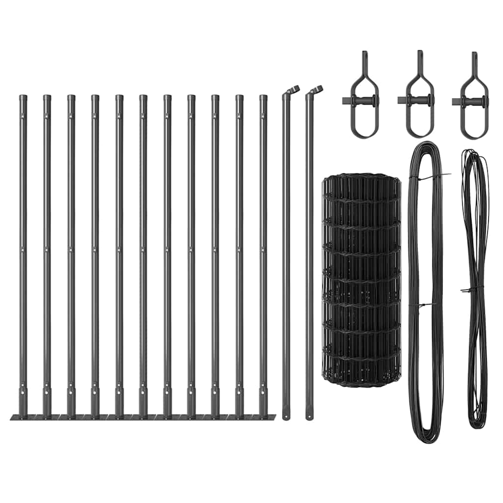 Fence with Post Grey 0.6 x 25 m Steel and PVC