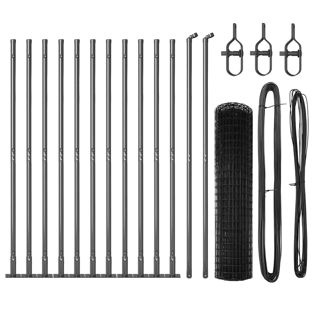 Fence with Post Grey 1.2 x 25 m Steel and PVC