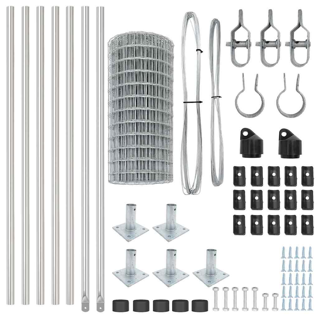 Fence with Post Silver 0.4 x 10 m Steel
