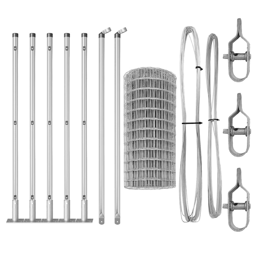 Fence with Post Silver 0.6 x 10 m Steel