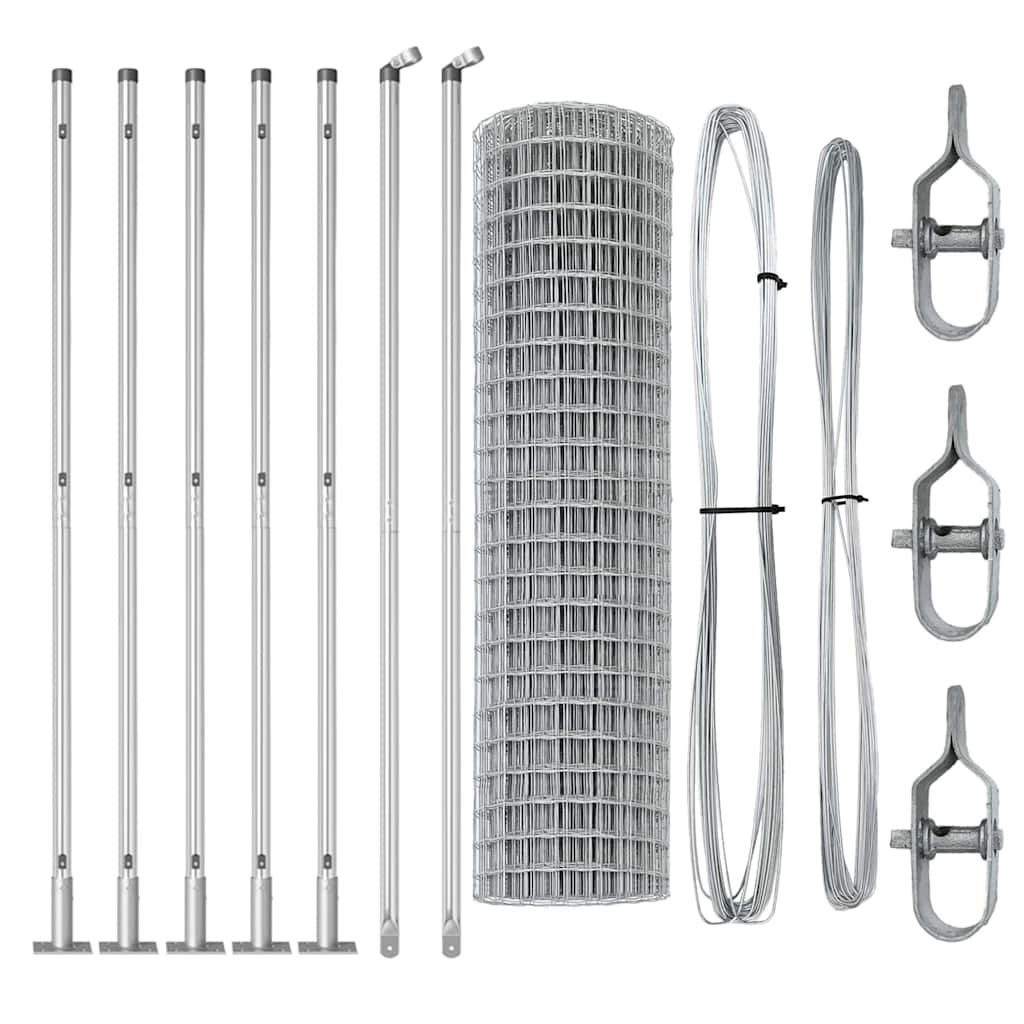 Fence with Post Silver 0.8 x 10 m Steel