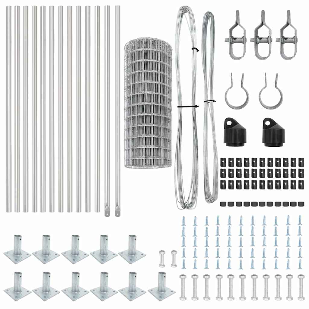 Fence with Post Silver 0.6 x 25 m Steel