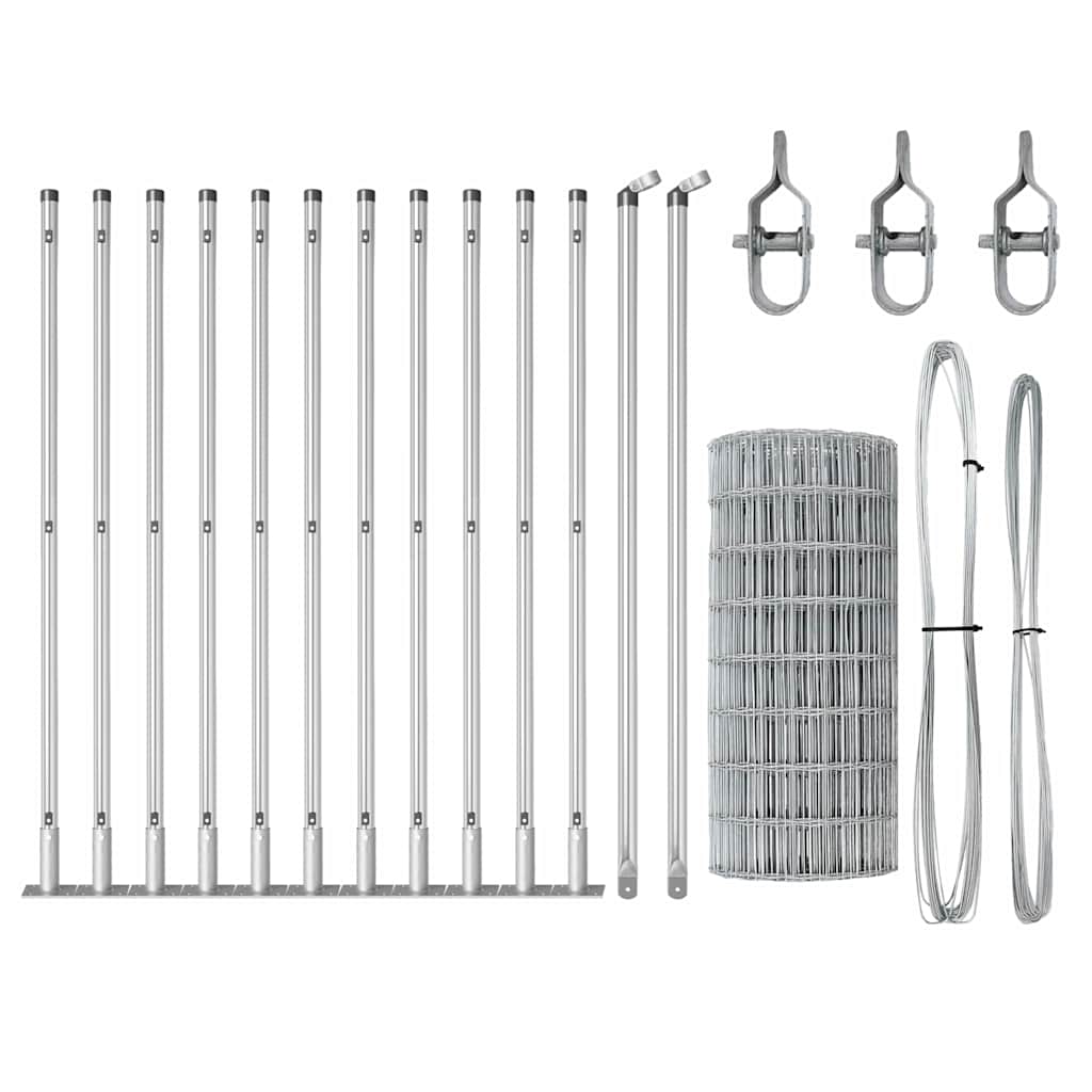 Fence with Post Silver 0.6 x 25 m Steel