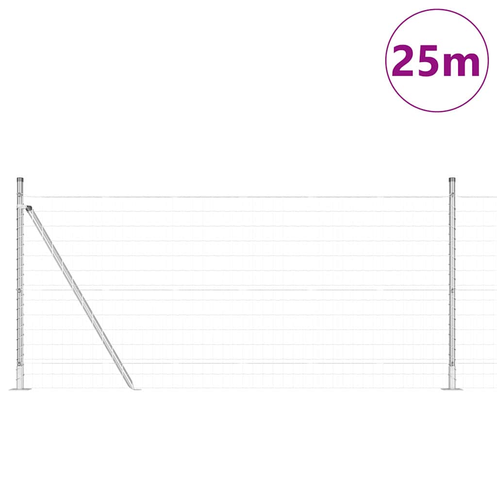Fence with Post Silver 1 x 25 m Steel