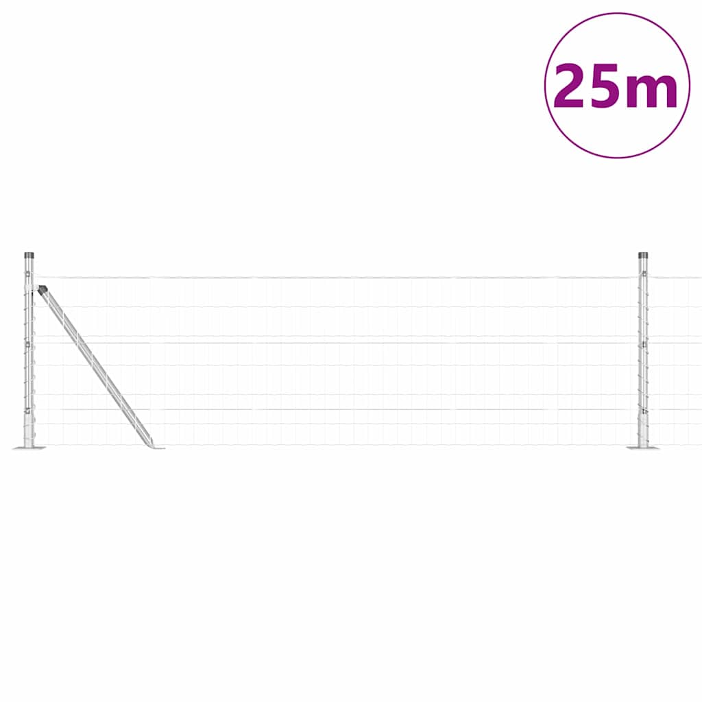 Fence with Post Silver 0.6 x 25 m Steel