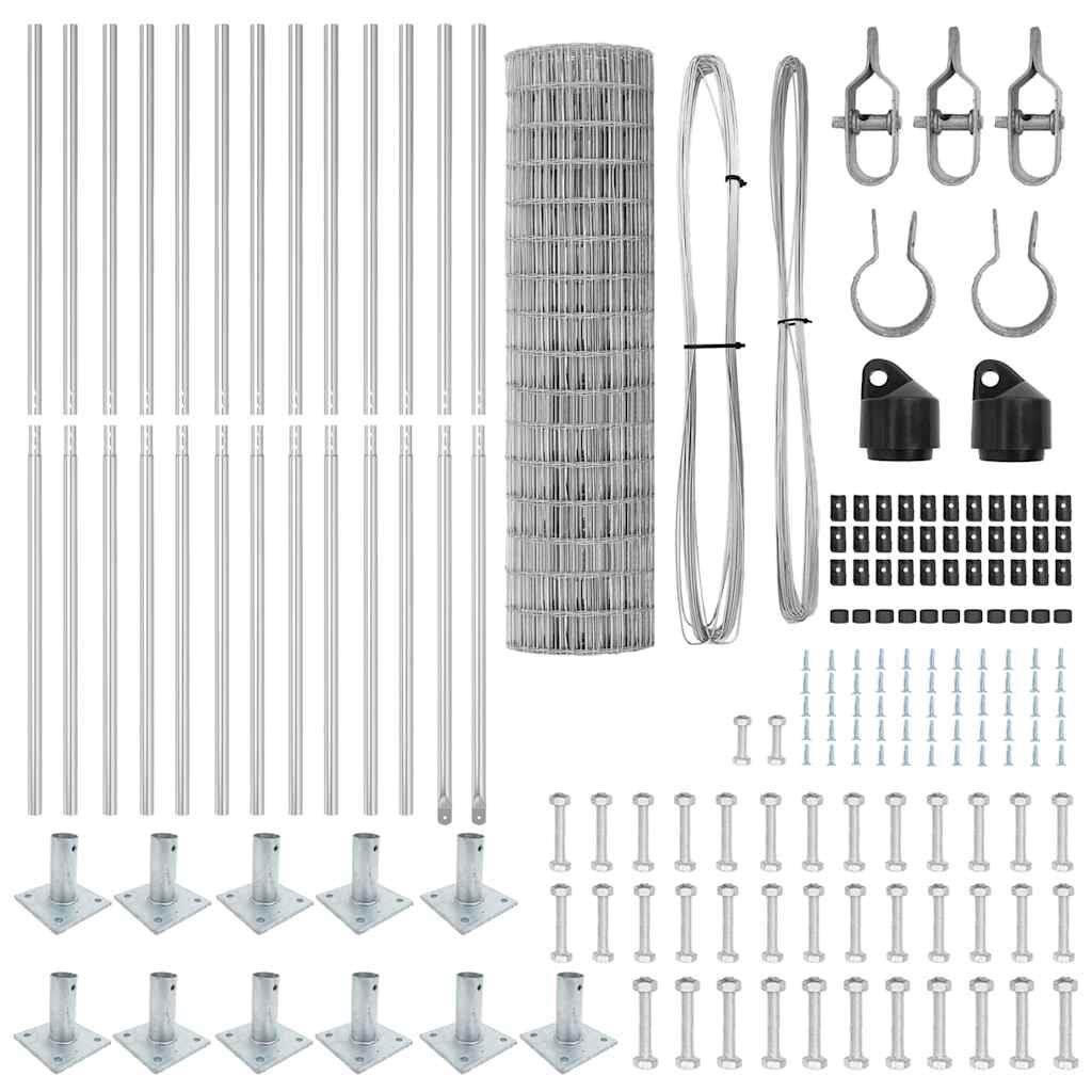 Fence with Post Silver 0.8 x 25 m Steel