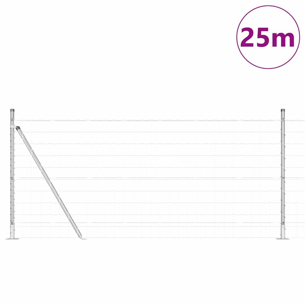 Fence with Post Silver 0.8 x 25 m Steel