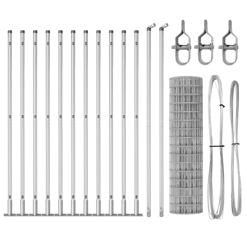 Fence with Post Silver 1 x 25 m Steel